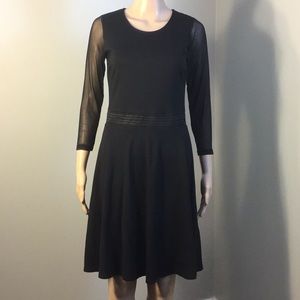 MYSTREE 3/4-slv stretchy black formal midi dress